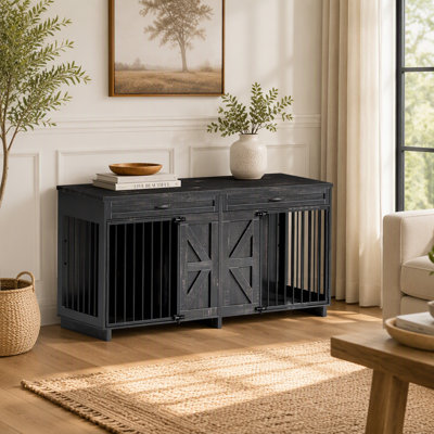 Meuble télé pour chien, cage pour chien en bois 2 en 1 avec tiroirs de rangement, grande cage pour chien