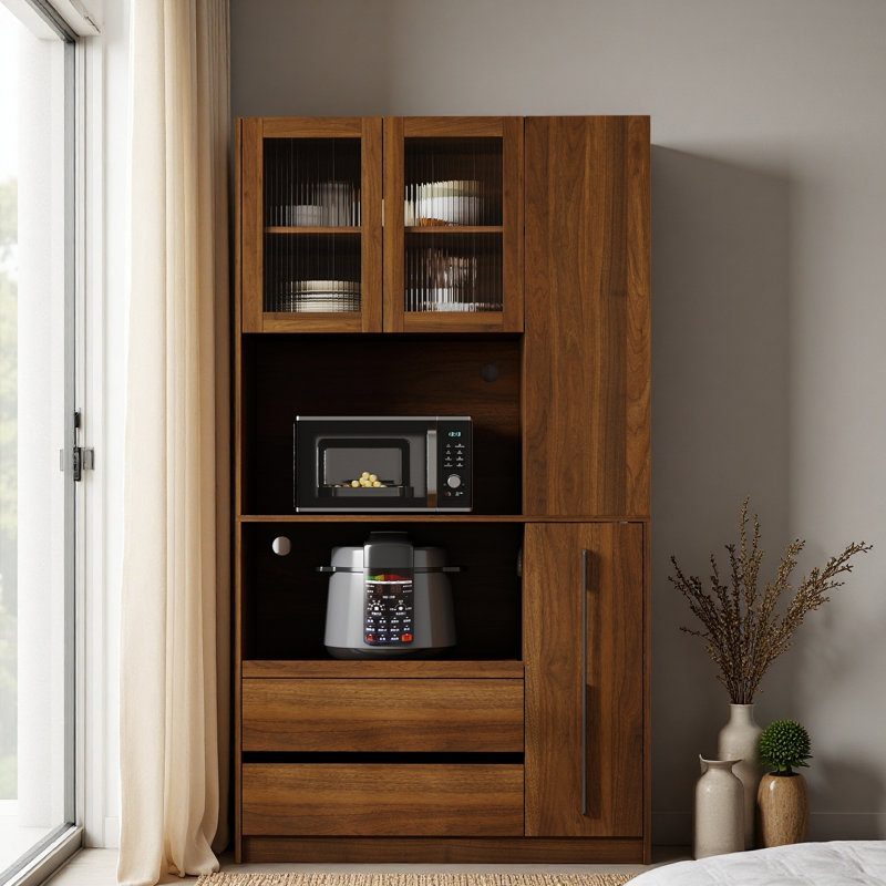Armoire de cuisine de 70,87 po de hauteur avec tablette de rangement coulissante multi-fonctionnelle multi-niveaux, 4 tablettes latérales
