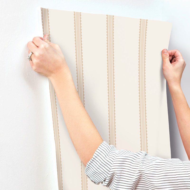 Bobbin Stripe Scalloped Wallpaper, Brown