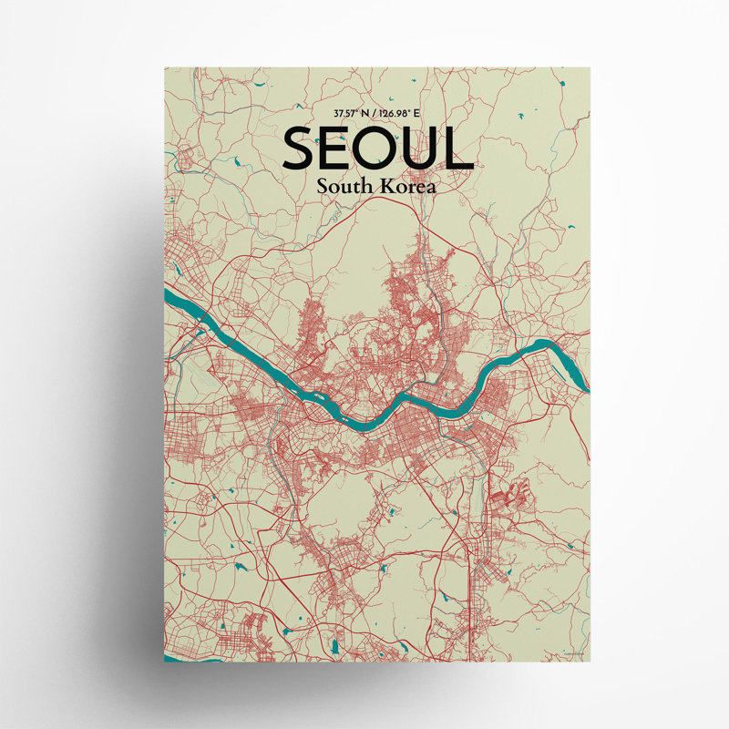 Seoul City Map In Tricolour - No Frame Print, 27.6cm H x 19.7cm W x 0.05cm D