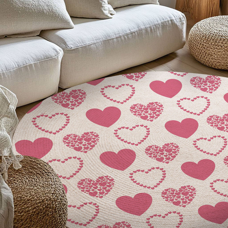 Tapis tressé avec cœurs Valentine, Rond 5 pi