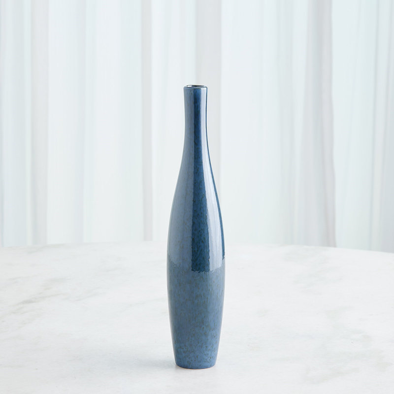 Boliche Vase-Dark -Short, Overall Height-  14.25", Blue