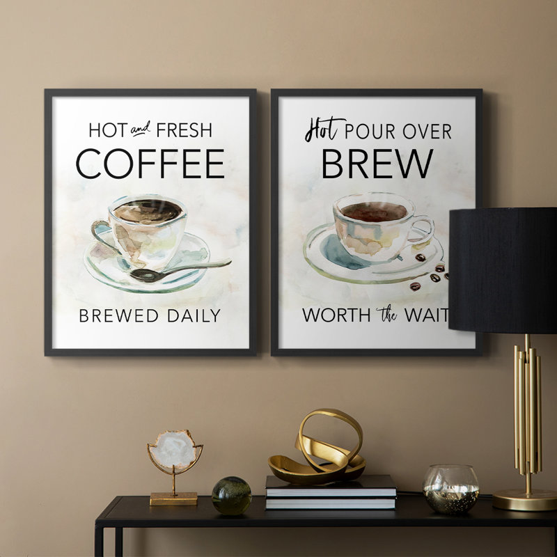 Café chaud et frais - Impression encadrée de qualité supérieure - Prêt à accrocher - Aucun clou requis - Aucun clou requis