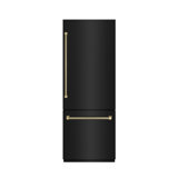 ZLINE Autograph 30 in. Black Steel Built-In Refrigerator w/ Gray Interior and Gold Helix Handles
