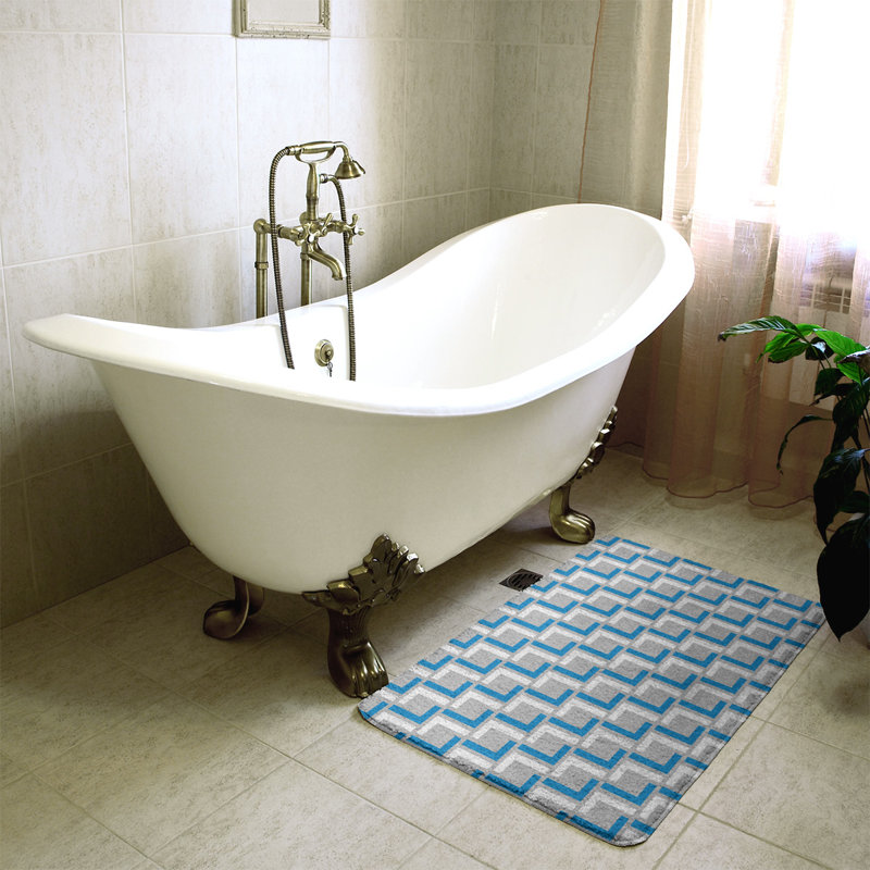 Tapis pour salle de bain Baltimore, l 17 po x L 24 po, Argent / bleu Carolina / blanc