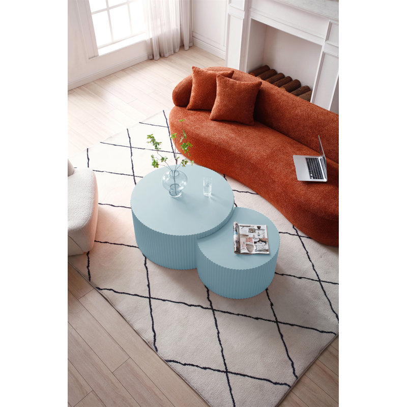 Baylin Wood 31.5"Round coffee table set , Blue