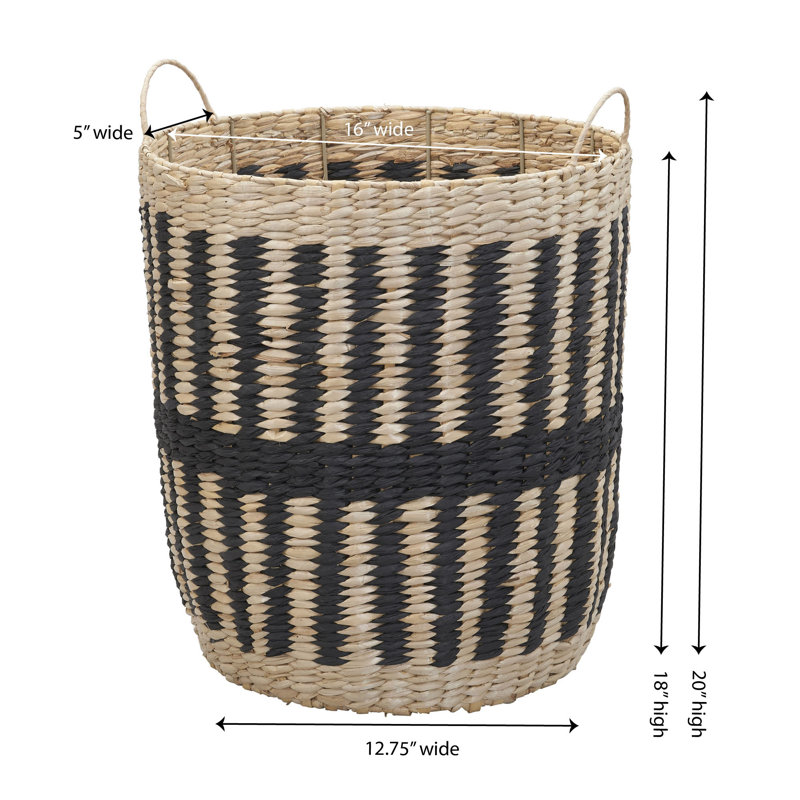 Natural and Black Seagrass Woven Storage Basket with Handles