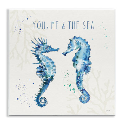 You Me and The Sea Quote Seahorse Blue Green Watercolor by Anne Tavoletti - Graphic Art Print