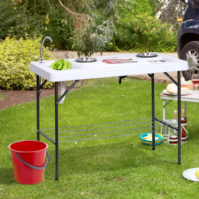 Table pliante de nettoyage de poisson avec évier, table de camping portable avec tuyau de drainage de robinet, grille et trousse de nettoyage de poisson pour pique-nique