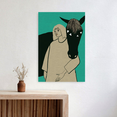 «Woman and Her Horse», art mural abstrait minimaliste moderne