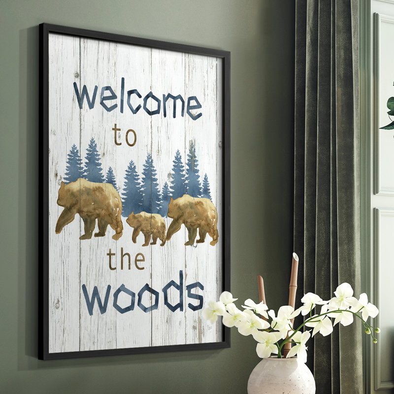 Welcome to the Woods, reproduction encadrée - bois massif, H 10 po x l 8 po, Noir