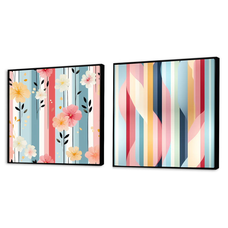Jaylen - Ensemble de 2 collages carrés à formes abstraites, Cadre flottant noir, H 30 po x l 61 po