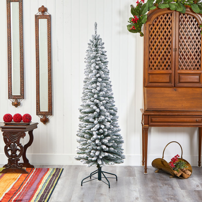 Arbre de Noël artificiel pin floqué, H 6 pi
