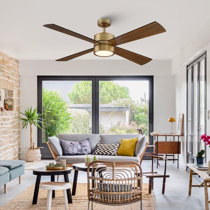 Camran 52'' Brushed Brass Dimmable Ceiling Fan with LED Lights and Remote Control 6 Speeds Reversible DC Motor Timer Memory