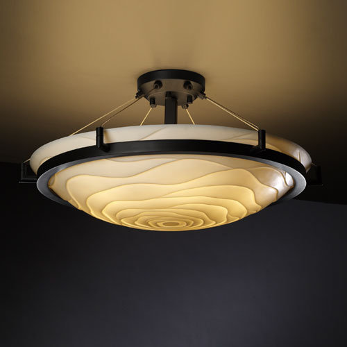 Plafonnier semi-encastré 8 lumières 39 po porcelina ring, Noir mat, Vagues