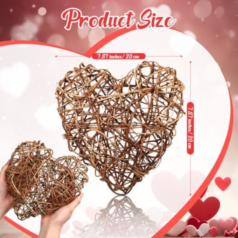 2 pièces 8 pouces en osier artificiel décorations de cœur de table rustique centres de table en rotin cœur pour le mariage fête des mères décoration de table artisanat
