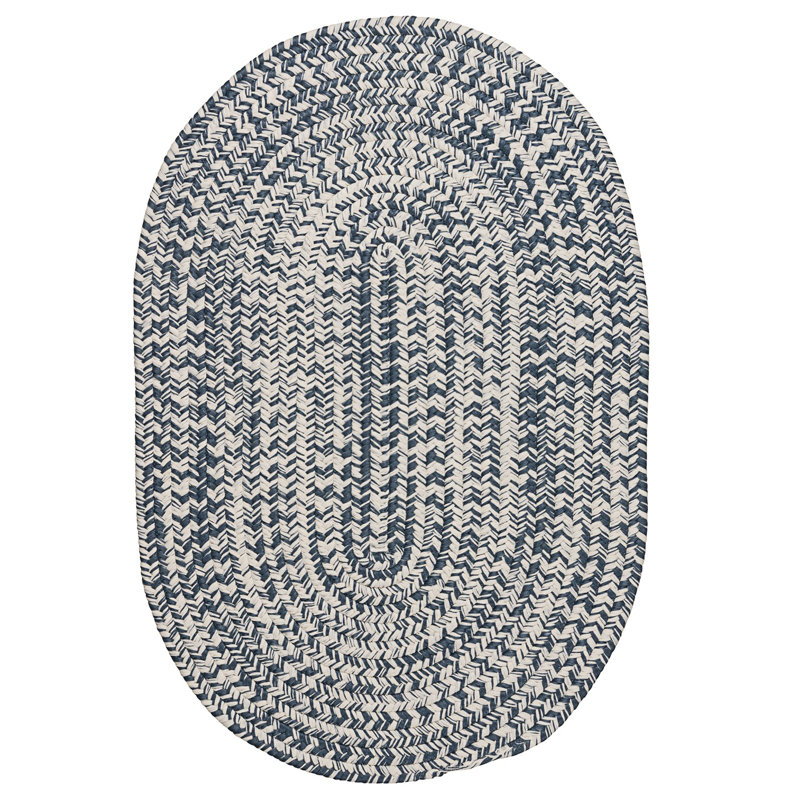 Tapis bleu / ivoire tressé à la main Allyria, Ovale 8 pi x 11 pi