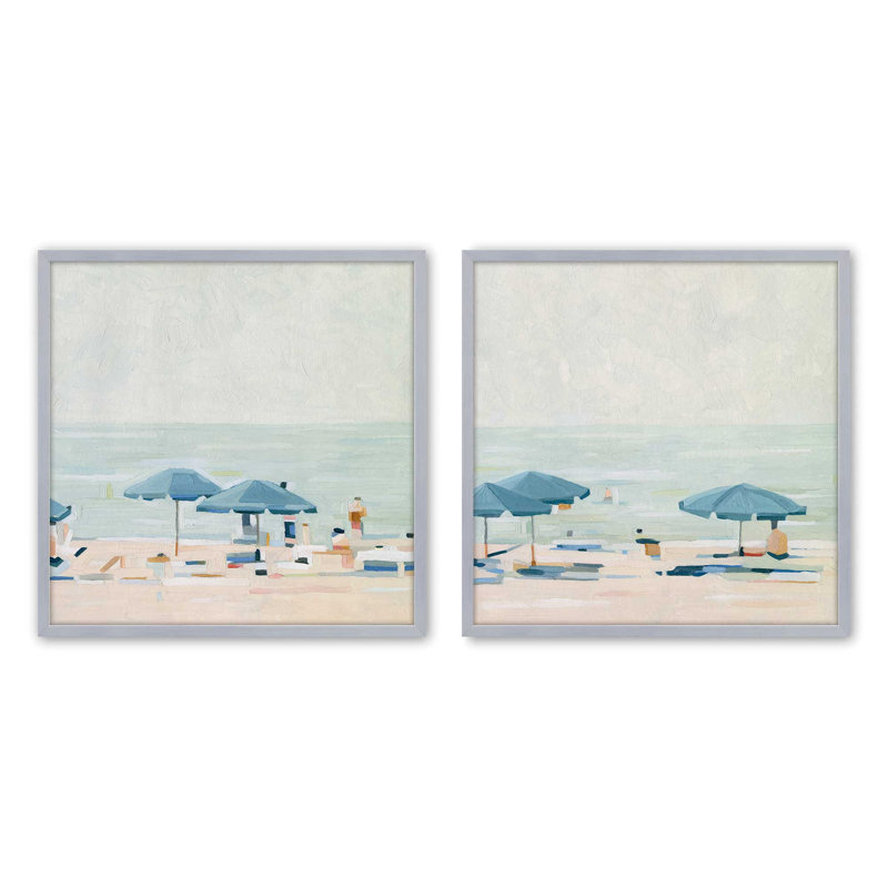 Ensemble de 2 impressions sur toile argentées 12 "x 12" Seaside, Cadre en chrome poli, H 21,5 po x l 41,5 po x P 1,25 po