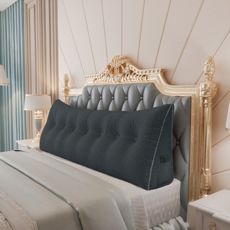 200 cm Bed Wedge Pillow, 50cm H x 200cm W, Solid Colour, Dark Grey