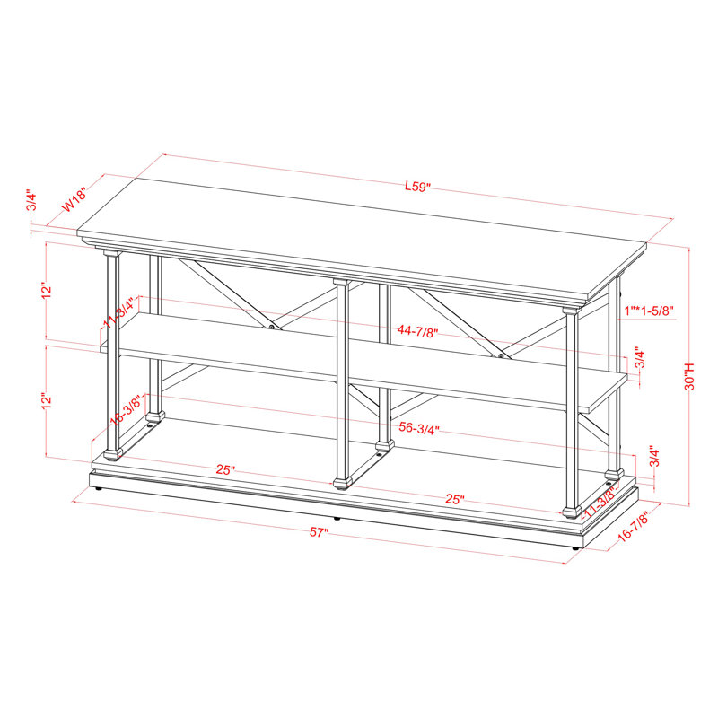 Kiven 59'' Console Table, Antique Gray
