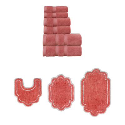 Talbert Collection 100% Soft Cotton 6 PC Towel Set & 3 PC Bath Rug Set, (Set of 9)