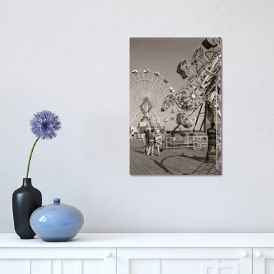 1960s Group of Teens Looking at Amusement Rides on Pier 1 Piece Wrapped Canvas Wall Art