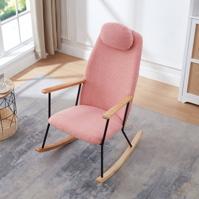 Chaise berçante réglable avec repose-tête, chaise berçante rembourrée en tissu Teddy avec dossier haut et chaises berçantes modernes Chaise d'appoint confortable pour chambre de bébé, chambre à coucher, salon