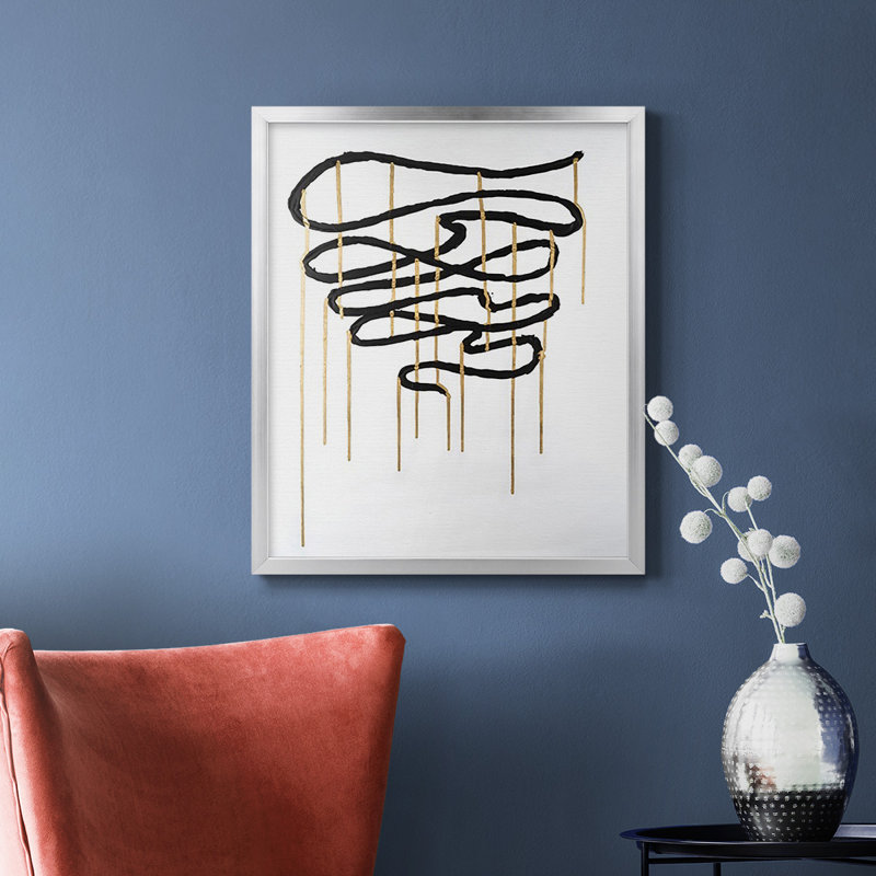 «Weeping Ribbon I», toile encadrée de qualité supérieure - prête à être accrochée, H 24 po x l 20 po, Argent