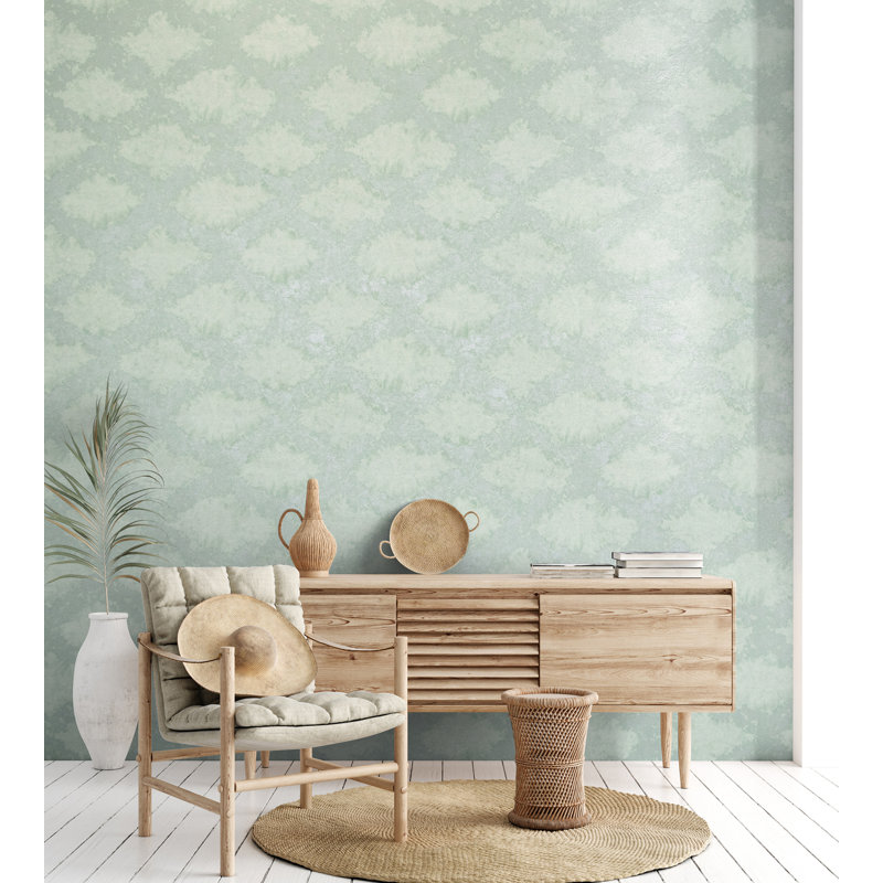 Crafted Silky Metallic Stamped Texture Design 33' L x 21" W Wallpaper Roll, Aqua