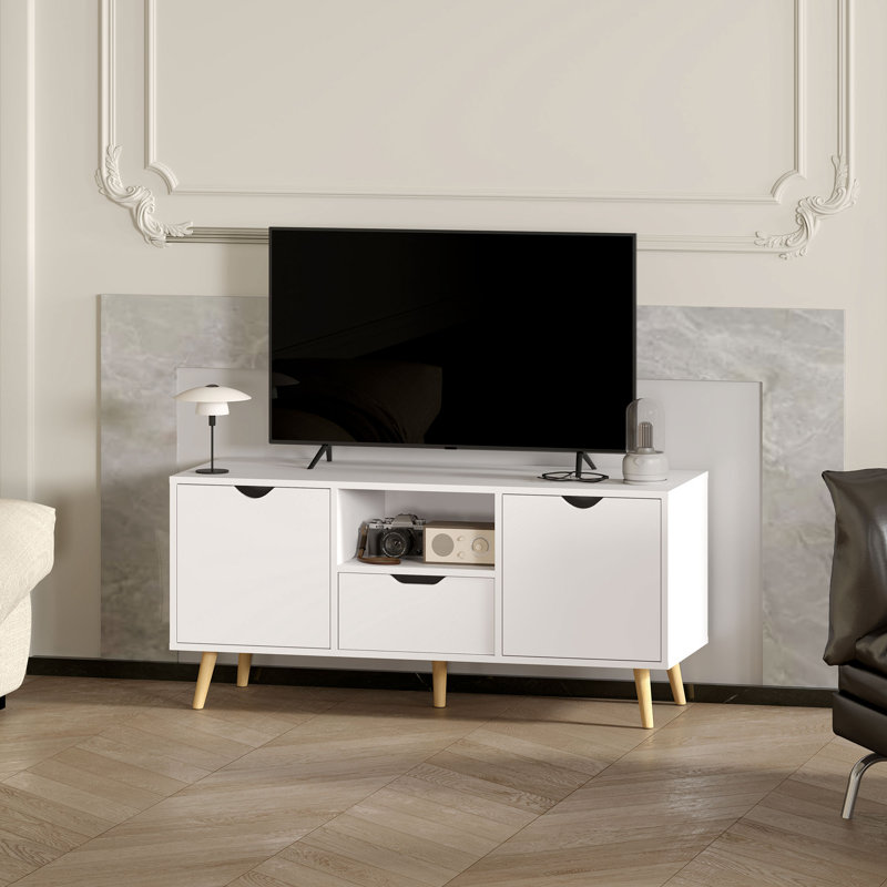 Meuble télé avec rangement, table télé pour téléviseur de 50 po ou moins, blanc