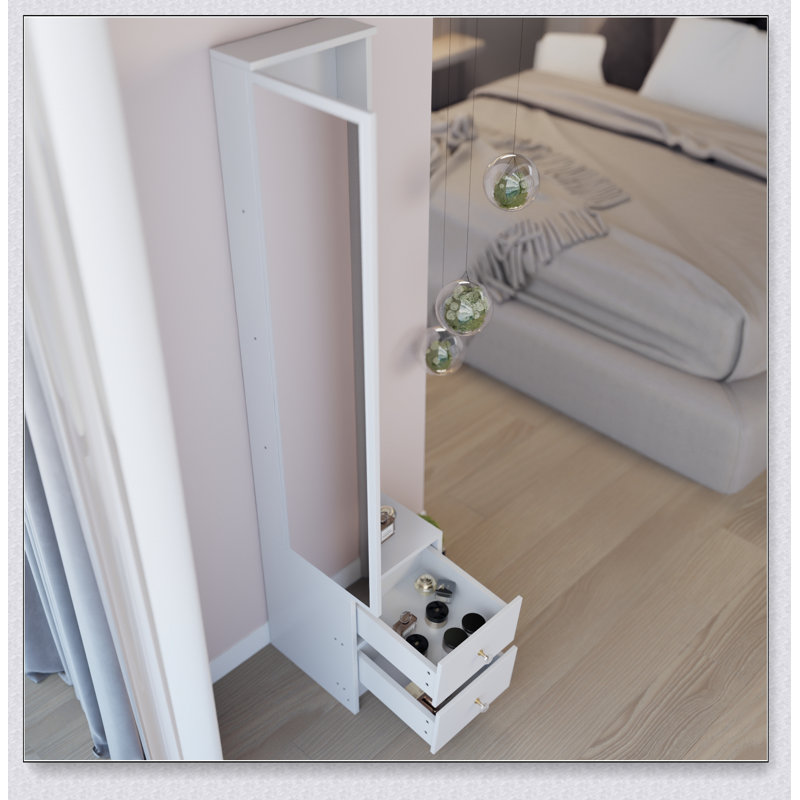 Armoire à miroir pleine longueur élégante avec rangement à plusieurs niveaux pour l'organisation des cosmétiques et des bijoux dans les maisons modernes