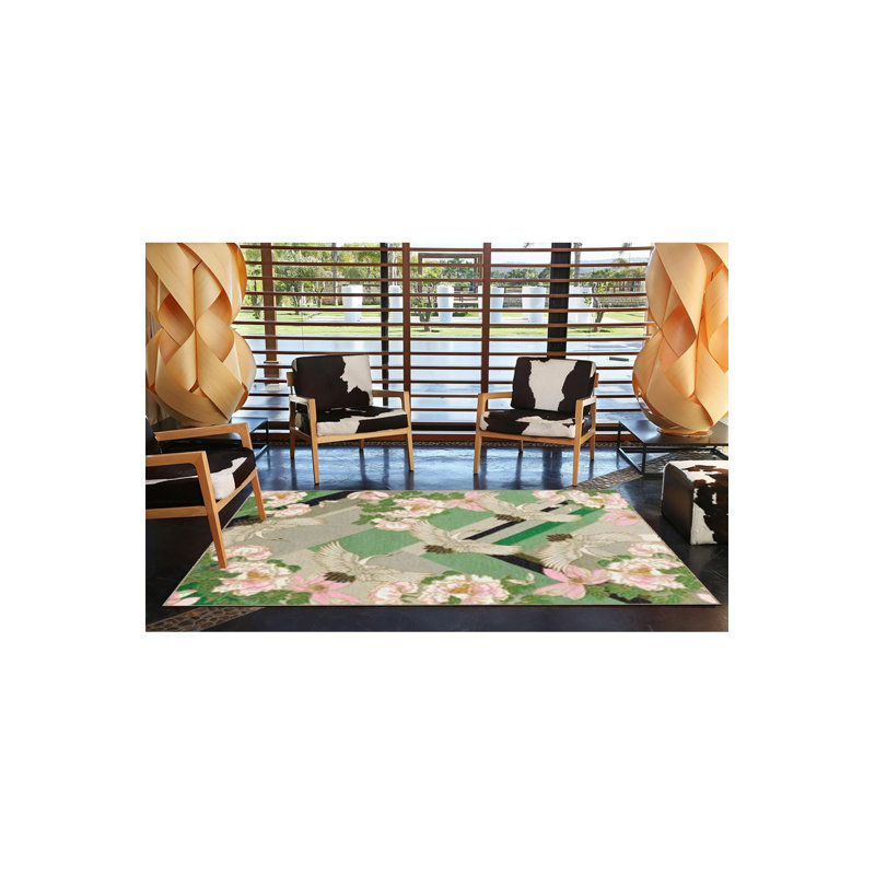 Tapis vert lavable à motif ondulé Green Bird, Sous-tapis rectangulaire de 3 pi 3 po x 4 pi 11 po