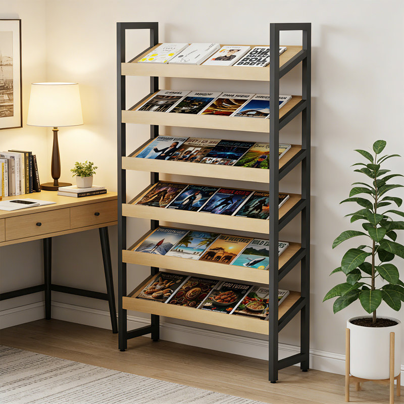 Bibliothèque industrielle à 6 niveaux en métal et bois - 71 po de hauteur pour le salon, le bureau ou la chambre à coucher - brun rustique et noir