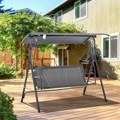 3-Person Porch Swing with Stand, Outdoor Swing for Patio Porch with Adjustable Tilt Canopy and Comfortable Swing Bench-Style Seat, Steel Frame