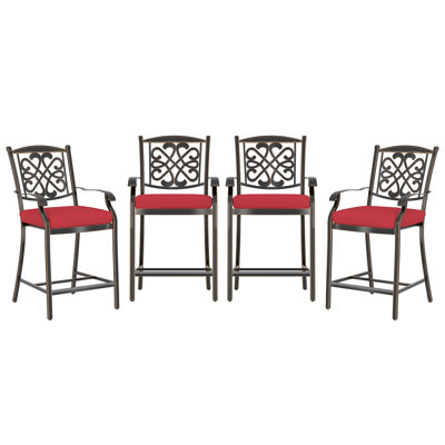 Cast Aluminum Diamond-Mesh Curved 21"" Patio Bar Stool with Cushion -  mondawe, MO1027RD