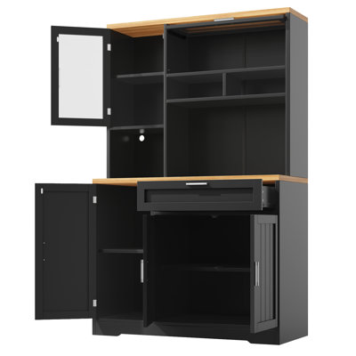 Kitchen Cabinet With Led,  5 Doors And 1 Drawer Black