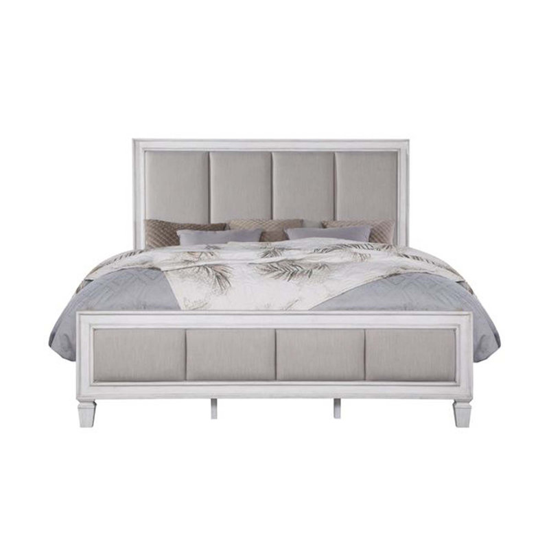 Base de lit en bois massif et en tissu d'ameublement Lakhvinder Linsley, Très grand