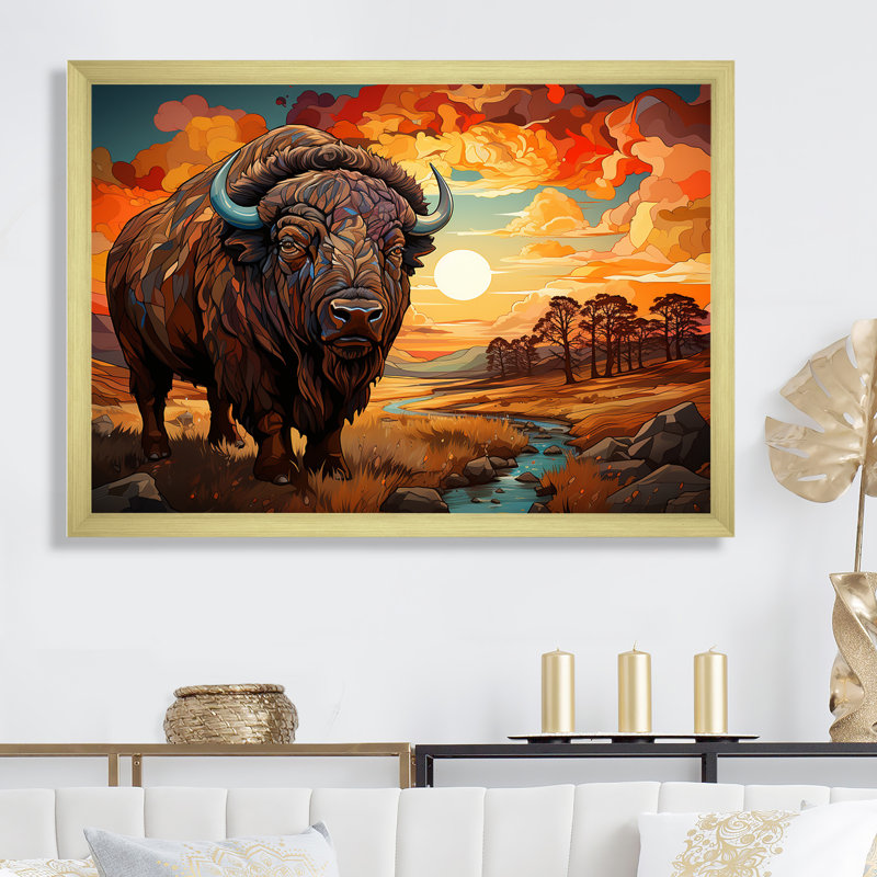 Buffalo natif gardien de prairie, Cadre photo noir, H 24 po x l 32 po