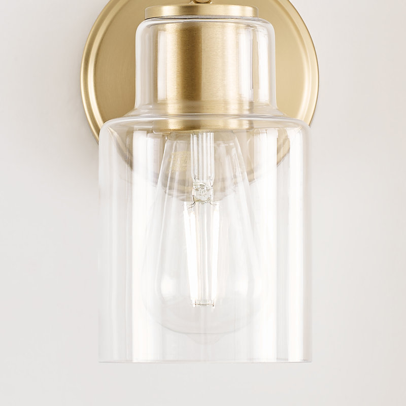 Satin Brass and Clear Glass Single Light Vanity Sconce