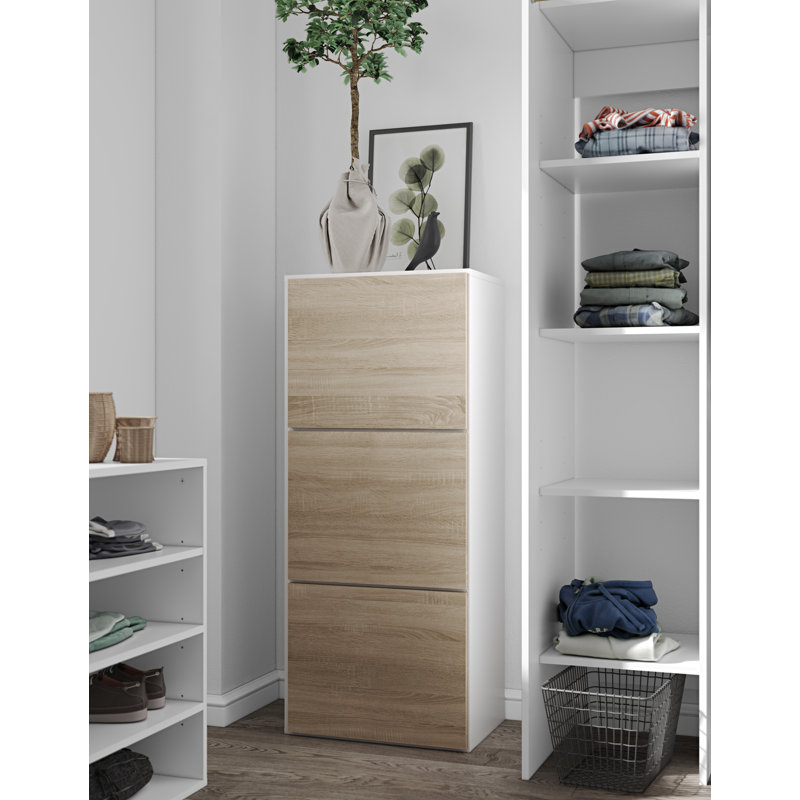 12 Pair Shoe Storage Cabinet, White/Natural Oak