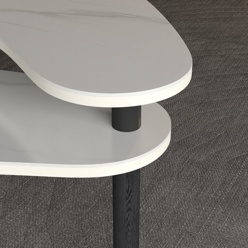 Table basse ovale rotative à 360 degrés avec plateau de table en pierre frittée, 18 mm, pieds en bois d'hévéa massif, 4 couleurs, idéale pour la décoration de la salle à manger