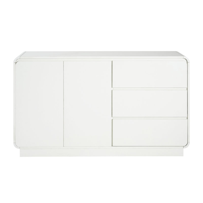 Buffet blanc moderne, armoire de rangement de 55,1 po de largeur avec 2 portes et 3 tiroirs, salle à manger et salon polyvalents