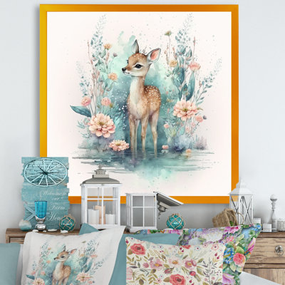 Cute Little Deer With Pink Flowers " Cute Little Deer With Pink Flowers "