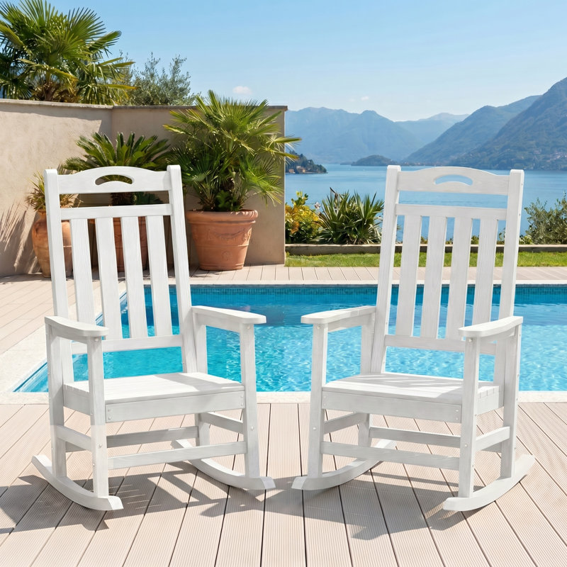 Outdoor Rocking Chairs Weather-Resistant HDPE Rocking Adirondack Chairs, White