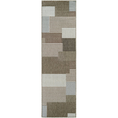 Veun Performance Geometric Grey Sand Indoor Outdoor Rug