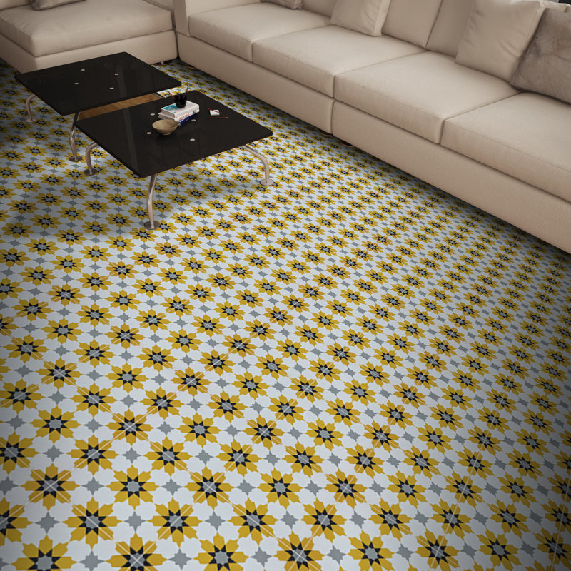 Ahfir 8" x 8" Cement Singular Wall & Floor Tile, Yellow/Gray/Black