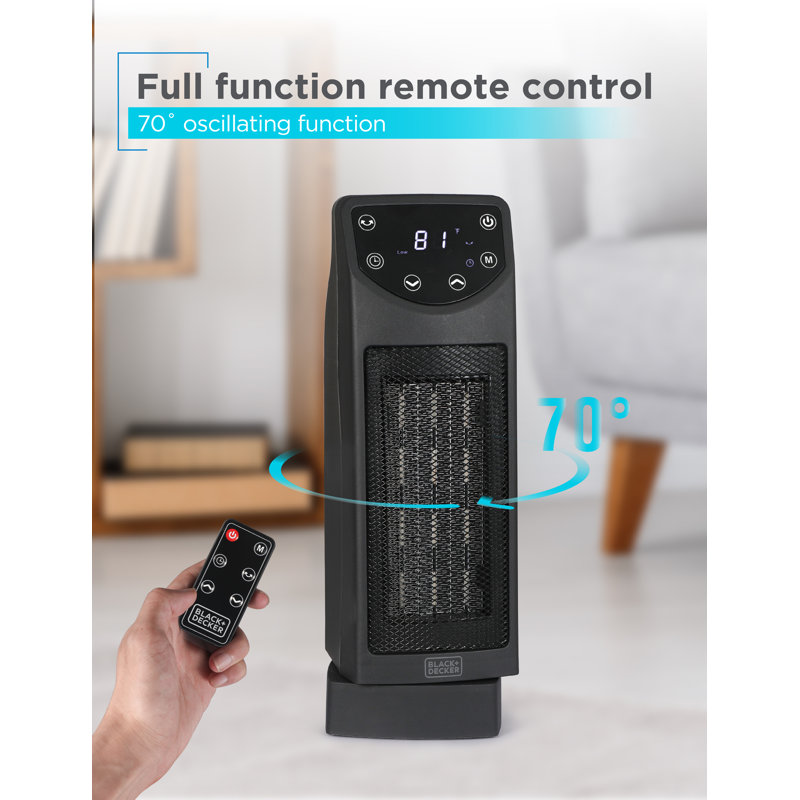 Black Ceramic Tower Heater with Remote and Adjustable Thermostat