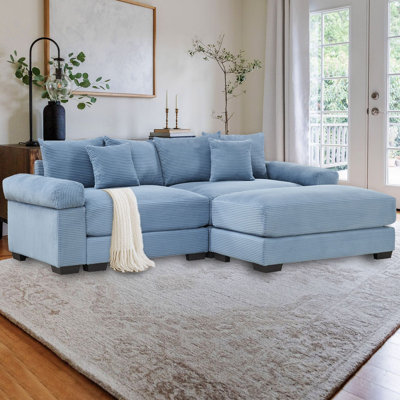Ensemble de canapé surdimensionné en velours côtelé moderne 2 places avec repose-pieds, sièges très larges et accoudoirs moelleux, coussins décoratifs