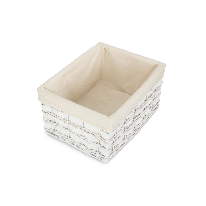 Wicker Lined Scandi Style Storage Basket, 20cm H x 37cm W x 25cm D, White Scandi/White