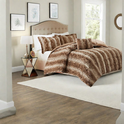 Luxury Faux Fur King Bedding Sets, Ultra-soft & Hypoallergenic, Reversible For Modern Bedrooms